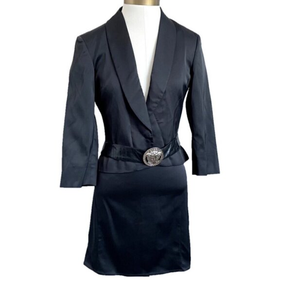 Vintage Y2K Versace Black Satin Blazer Skirt Suit - S/M, 💯 Authentic! - Picture 2 of 16